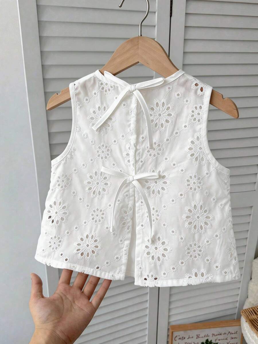 SHEIN Young Girl S Babygirl Cute Summer Casual Versatile White Floral Embroidery Camisole - White - View 1