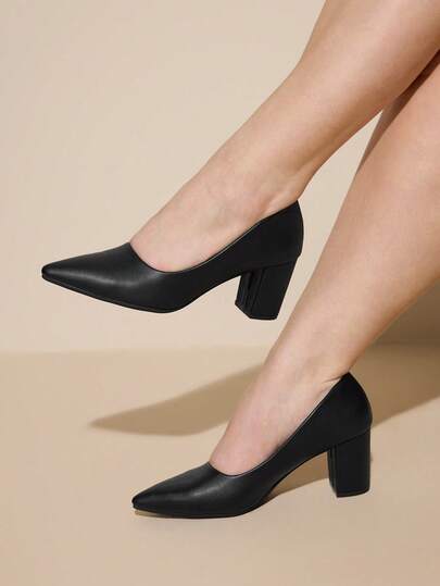 CUCCOO CURVES Women Shoes Wide Fit Pointed Thick High Heel Black Simple Stylish Comfortable Daily Commuter Versatile Fattened Women's High Heel Shoes Women's Shoes Plus Size