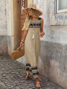 EMERY ROSE 女士度假几何印花圆领吊带连衣裙 - 彩色 - 查看 6