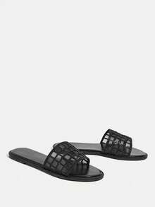 CUCCOO TILAWA Women's Rhinestone Flat Sandals - Black - View 3