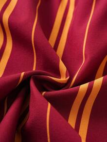 HARRY POTTER X SHEIN 女士吊带条纹无袖休闲舒适透气睡衣套装 - 酒紅色 - 查看 5