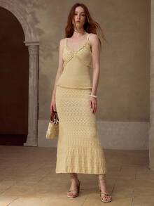 MOTF PREMIUM WOMEN'S YELLOW KNITTED TOP + SKIRT 2 PIECES SET, SPRING/SUMMER - Yellow - View 4