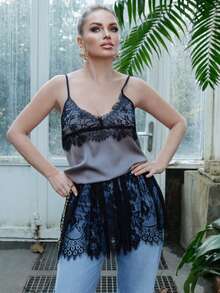 Elenary Edit 女士蕾丝边简约 A 字裙，休闲日常穿着 Y2k - 黑色 - 查看 5