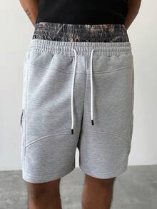 PAVTROS 男士街头学院风嘻哈摇滚风二合一腰带运动短裤，送给男友或老公的礼物 - 灰色 - 查看 4