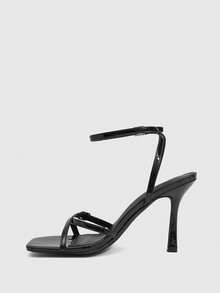 CUCCOO SZL Women's Square Toe Rhinestone Ankle Strap Sandals For Christmas - Black - View 4