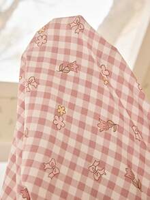CottageSlumber 泡泡褶皱卡通花卉格子印花翻领开衫短袖睡衣套装 - 粉色 - 查看 7