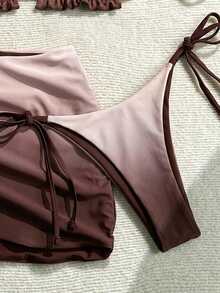 Soleia 三件套女士扎染红色双面比基尼套装，女士泳装，女士度假泳装，女士性感沙滩装，适合复活节、假日、波西米亚风、西部风、音乐节、乡村风、海滩、渐变色、性感 - 咖啡棕 - 查看 3