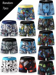 7件套男童休闲酷炫涂鸦印花平角内裤 - 彩色 - 查看 1