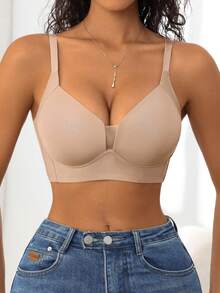 Women's Comfortable Solid Sexy Romantic & Simple Mesh Soft Cup Anti-Sagging Bra Wedding - Apricot - View 6