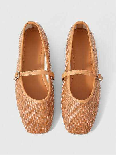 Sleekvia Women's New Fashion Woven Slip-On Flat-Bottomed Square Toe Shoes