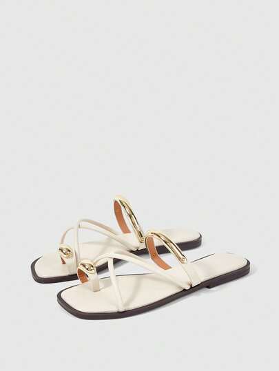 Sleekvia Sandal Jepit Luar Ruangan Wanita Nyaman, Datar, Tahan Aus, Serbaguna, Terbuat dari Logam, Sepatu Musim Panas