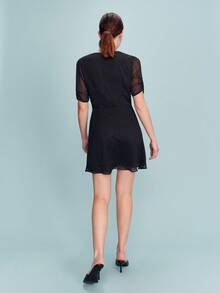 lacRébo Đầm sơ mi họa tiết chấm bi nhỏ, cổ chữ V sâu. - màu đen - Xem 6