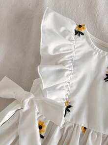 Loomiva 女婴编织花卉图案圆领荷叶边下摆休闲连衣裙 - 彩色 - 查看 7