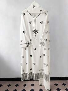 GlowEve 新款春夏女装时尚休闲蝴蝶印花长袖睡袍连衣裙，配同款披肩，两件套 - 彩色 - 查看 3