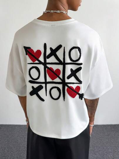 PAVTROS Men's English Embroidered, Heart Embroidered, Funny Print T-Shirt, Suitable For Outdoor Music Festivals, Daily Wear, Hangouts With Friends, Boyfriend/Husband Gift, Anniversary Gift, White Y2k Tops Men Graphic Tees Men Y2k Y2k Tee Y2k Tshirt Streetwear Y2k Clothes Men T Shirts