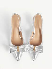 CUCCOO CHICEST Women's Fashionable Elegant Bow Decor Pointed Toe Pumps Summer Shoes Wedding Shoes Bride Shoes - Silver - View 1