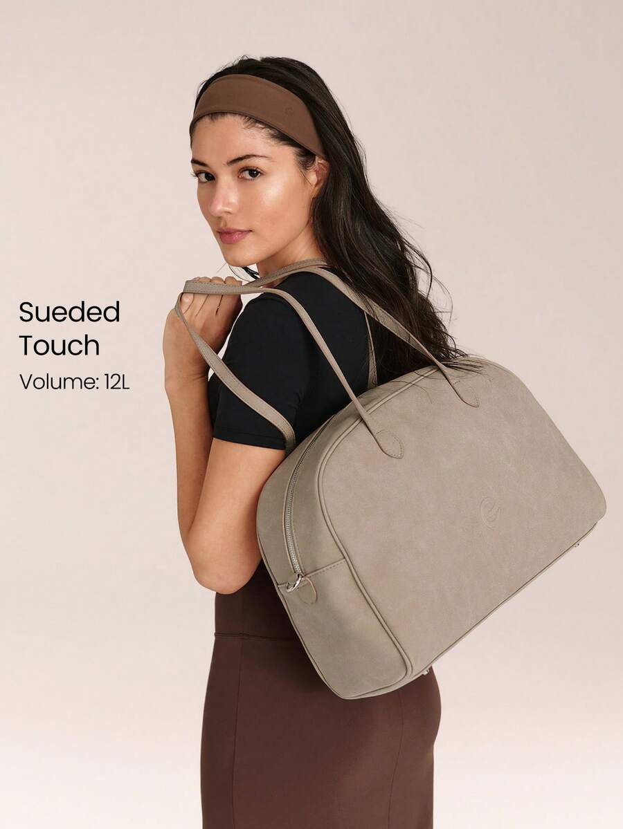 GLOWMODE 大容量 12L 仿皮 Go & Glow 绒面革斜挎包，可调节肩带，拉链隔层，插袋，日常休闲户外假日度假必备 - 卡其色 - 查看 1