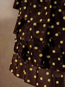 Bellisia Áo tắm tankini nữ gợi cảm, hở lưng, buộc dây cổ, họa tiết chấm bi, thích hợp cho bãi biển và kỳ nghỉ. - màu nâu - Xem 5