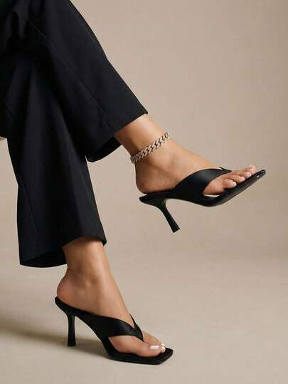 Glamine Women Minimalist Stiletto Heeled Thong Sandals, Fashion Summer Heeled Sandals,Kitten Heels