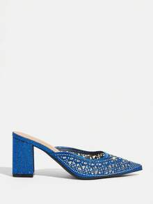 CUCCOO TILAWA Women's Fashionable Party Rhinestone Chunky Heel Pumps - Blue - View 2