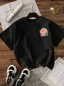 EMERY ROSE Áo thun nữ tay ngắn cổ tròn in chữ và họa tiết, kiểu dáng thường ngày, thích hợp cho mùa hè. - màu đen - Xem 2