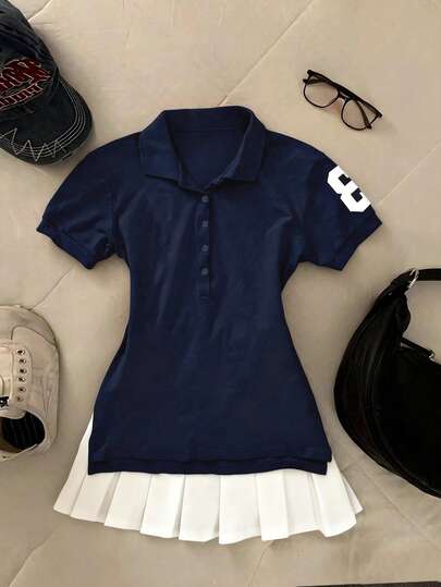 Glimmora Women's Fashion Color Block Button Front Short Sleeve T-Shirt