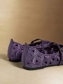 Rosivie Women's Buckle Design Hollow-Out Casual Slip-On Loafers - Purple 1 - View 3