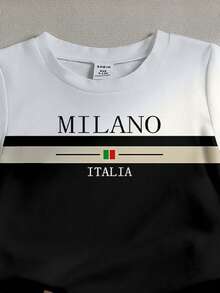 男婴经典黑白撞色字母印花圆领T恤和配套短裤套装，适合夏季、休闲、户外、运动、上学穿着 - 彩色 - 查看 4