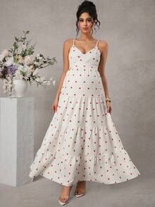 SHEIN Long Ruched Camisole Dress With Heart Print, Casual Minimalist Everyday Maternity Dress - Multicolor - View 4