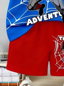 Bộ quần áo bé trai tay ngắn thoải mái, năng động với họa tiết nhện hoạt hình, thời trang đa năng, thích hợp cho mùa xuân/hè, kiểu dáng mới mùa hè, trang phục bé trai, phù hợp cho chụp ảnh, mặc hàng ngày, đi chơi, ở nhà, kỳ nghỉ, làm quà tặng. - Nhiều màu - Xem 4