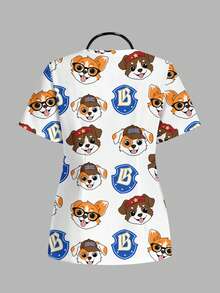 TaskEZ Women's V-Neck Allover Print Casual Minimalist Scrub Short Sleeve Top - Multicolor - View 2