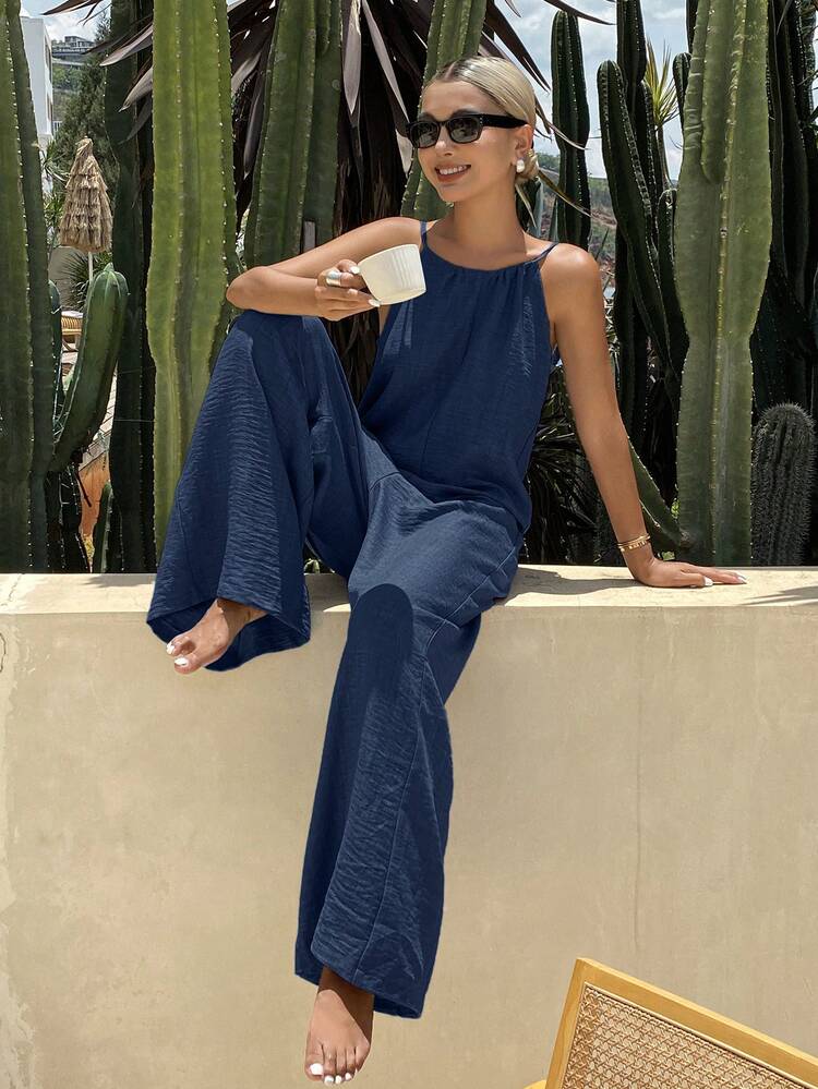 Tall Women's Summer Halter Tie-Up Loose Jumpsuit