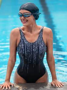 Swim Nautrix Women's Swimsuit, Backless Design, Sports Racing Style, High-Cut Leg, Fashionable Printed, Casual, Holiday, Beach, Popular Bestselling - Multicolor - View 5