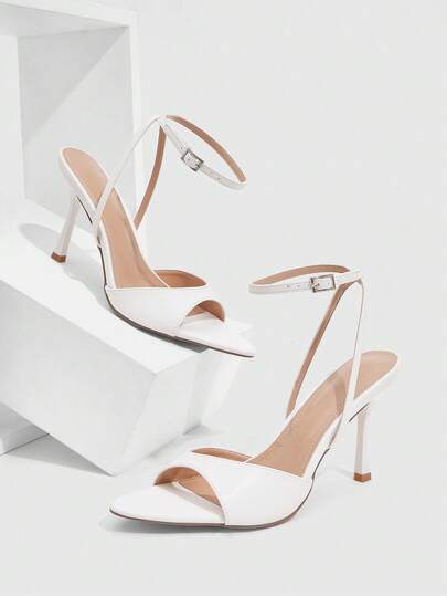 CUCCOO SZL Women Shoes Women's New Simple Fashion High Heel Color Scheme Paint Thin Square Heel Cross Ankle Strap Pointed One Piece Strap Sexy Versatile Commuter Mirror PU Material Spring Summer Four Seasons Workplace Festival Party Dating Street Fashion Classic Sandals Elegant Temperament Women's Shoes Prom Heels