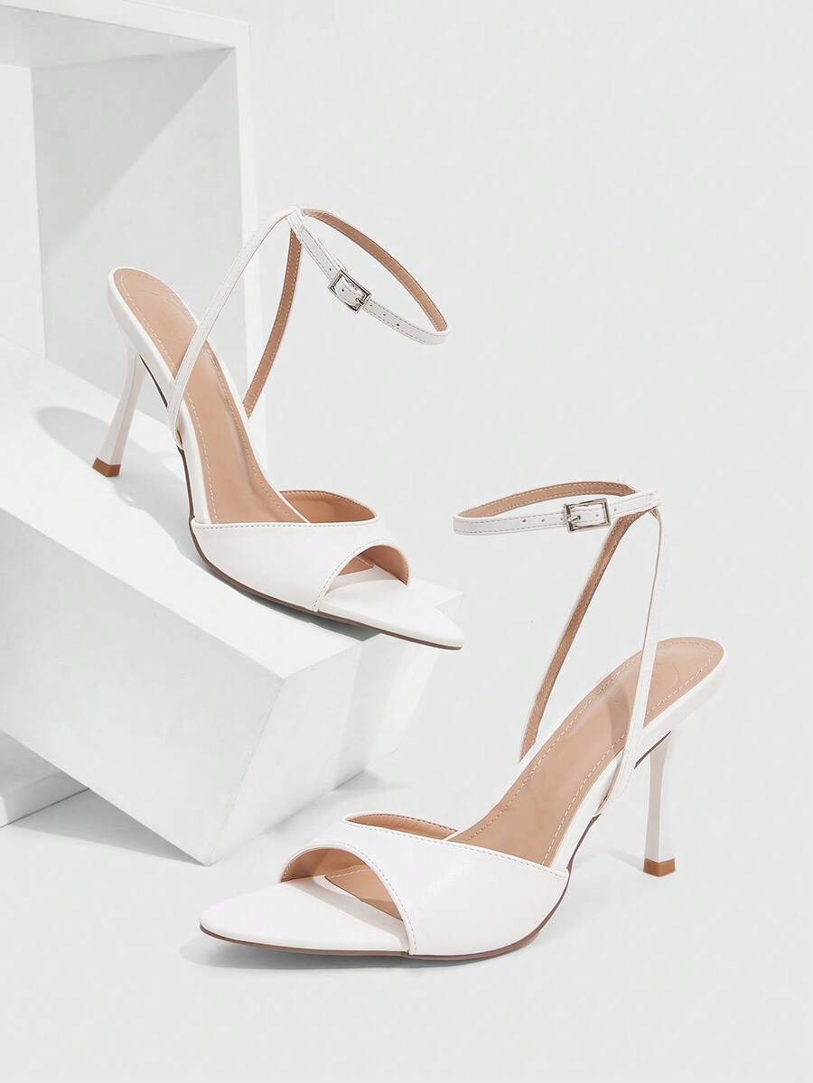 CUCCOO SZL Giày nữ, giày cao gót thời trang đơn giản mới, phối màu sơn, gót vuông mỏng, quai chéo mắt cá chân, mũi nhọn, quai liền thân, gợi cảm, đa năng, phù hợp đi làm, tráng gương, chất liệu PU, xuân hè, bốn mùa, công sở, lễ hội, tiệc tùng, hẹn hò, thời trang đường phố, sandal cổ điển, thanh lịch, cá tính. - trắng - Xem 1