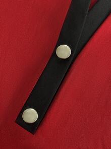 Franclia 女士新款圆领撞色滚边半开襟金属纽扣短袖修身露脐上衣，可爱红色上衣，红色女式衬衫，红色女式上衣，红黑复古女式上衣，女士短袖上衣，女士上衣和衬衫，女士Polo衫，女士休闲工作上衣，女士上衣 - 紅色 - 查看 3