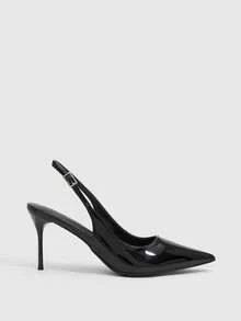 CUCCOO SZL Zapatos de mujer nuevos de estilo europeo y americano, moda simple francesa, tacón alto con esquema de color, tacón fino, punta afilada, slingback, empeine bajo, borde cuadrado y circular, hebilla, sexy, cómodos, ligeros, holgados, slip-on, versátiles para ir al trabajo, primavera, otoño, cuatro estaciones, tela de PU, zapatos clásicos de oficina, moda callejera, fiesta, citas, elegantes, zapatos de primavera - Negro - Ver 2