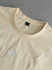 PAVTROS Men's Embroidery Design Crew Neck Short Sleeve Casual T-Shirt - Apricot - View 3