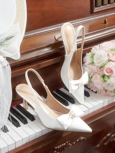 CUCCOO HITCHD Women's Pointed Toe Bow Decor Fashionable High Heels, Versatile Daily Wear Spring Shoes Wedding Shoes Bride Shoes