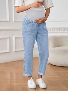 SHEIN Maternity Solid Color Casual Jeans - Light Wash - View 4