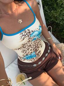 SHEIN Women's Digital Print Positioning Burn-Out Camisole - Multicolor - View 7