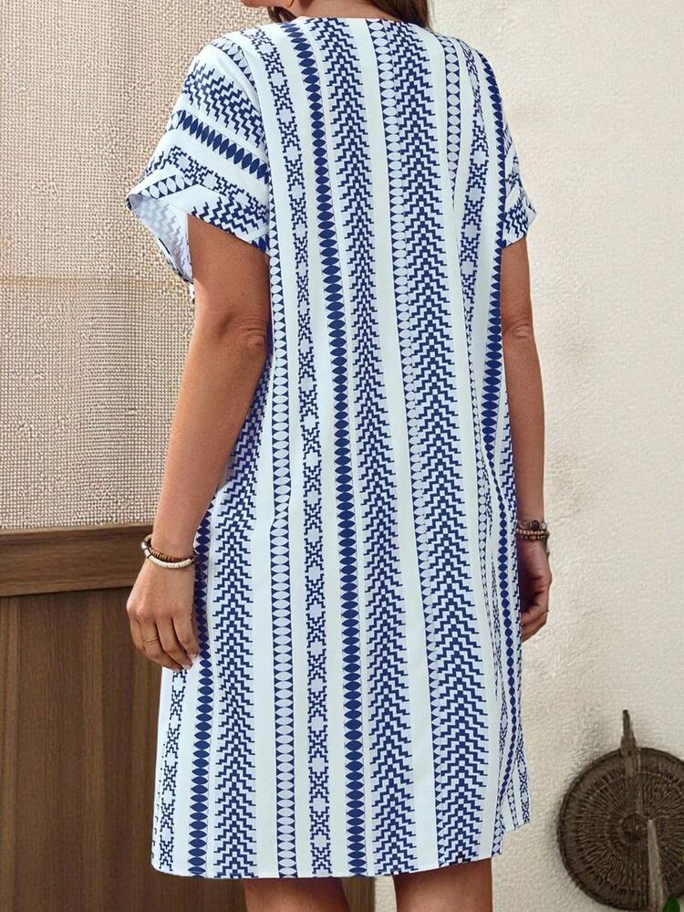 Plus Size Women's Early Spring Short Sleeve Striped Dress\Summer\Vacation Plus Size Summer Dress Plus Size Vacation Dress Plus Size Dresses Pocket Summer Dress  Summer Outfits Summer Clothes Spring Dress Spring Outfit Women Spring Clothing Floral Dress Floral Dresses For Women Beach Vacation Outfits For Women Vacation Dress Bohemian  Blue Dress Plus Size Boho Dress