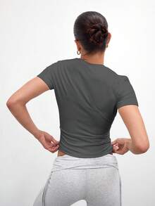 MUSERA ESSENTIALS Camiseta suave y mantecosa, casual, para vacaciones, aeropuerto, días festivos, otoño, vuelta al colegio, invierno, elegante, verano, primavera H1429 - Gris Oscuro - Ver 3