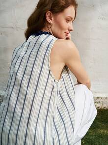 Airaco Women's Striped Ruffle Collar Top - Blue and White - View 2
