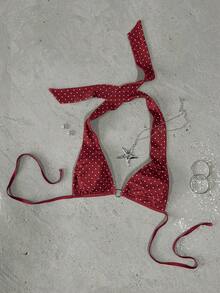 INAWLY Women's Beach Vacation Casual Polka Dot Print Halter Top & Shorts 2 Pieces Set - Red - View 3