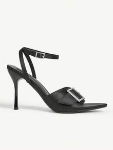 CUCCOO CHICEST Sandalias de tacón alto de moda con diseño de hebilla y punta puntiaguda para mujer - Negro - Ver 3