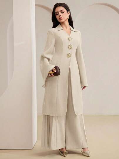 Veilorie Women's Solid Color Long Sleeve Top And Pants 2 Pieces Set