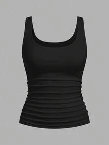 Slaydiva Women's Casual Loose Scoop Neck Non-Shrink Fitted Tank Top Set, Versatile Black,Summer Top - Black - View 5