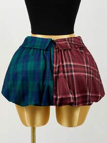 Mistrie Minifalda de mujer con decoración de corbata en patchwork de cuadros multicolor - Multicolor - Ver 2