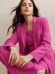 Anewsta Bộ đồ nữ 2 món, áo blazer màu Maillard + quần ống đứng. - Hồng - Xem 5